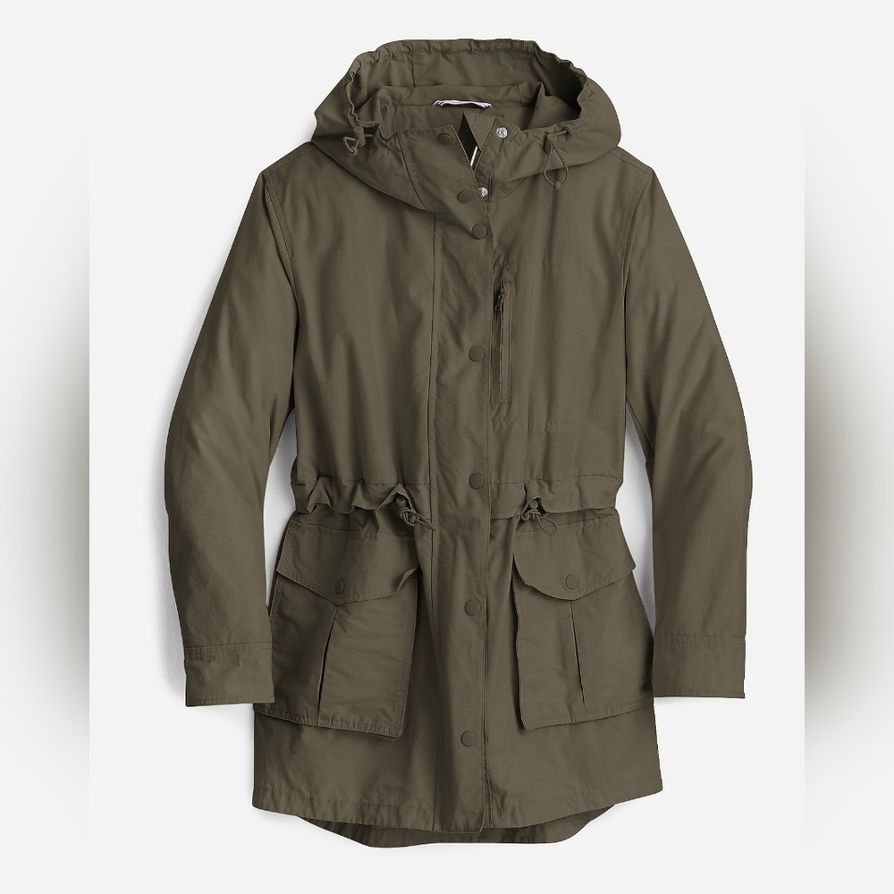 J.Crew Perfect Lightweight Hooded Parka Jacket Olive Green XS H8701